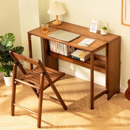 Folding Tawny Computer Table Desk - Multipurpose Bedside Workstation (103cm)