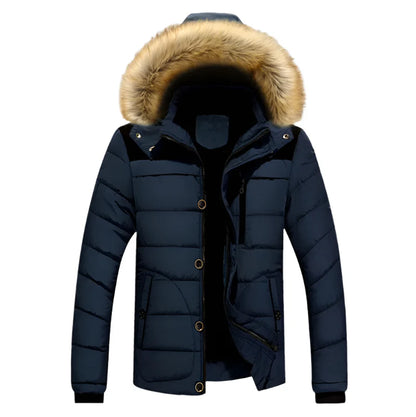 Men's Thick Hooded Winter Parka Jacket Coat (Dark Blue)