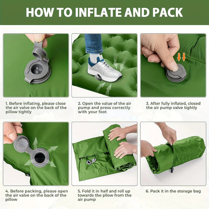 4-Inch Thick Inflatable Camping Sleeping Mat Built-in Pillow And Pump Green