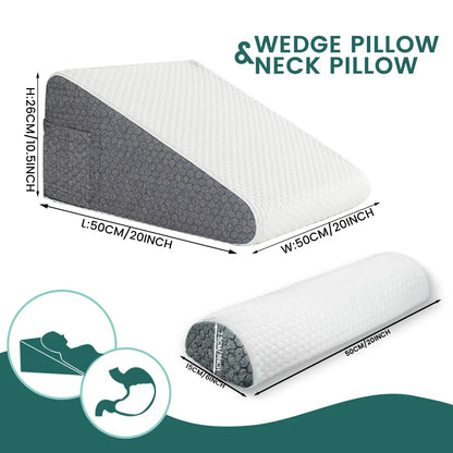 2-Piece Memory Foam Wedge Pillow Set Triangle Neck Support Dark Grey