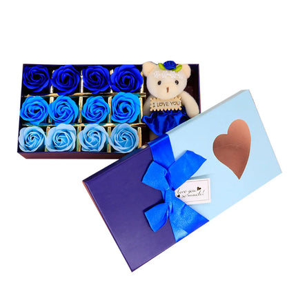 Scented Soap Flower Gift: 12-Piece Rose Bouquet in Heart-Shaped Box