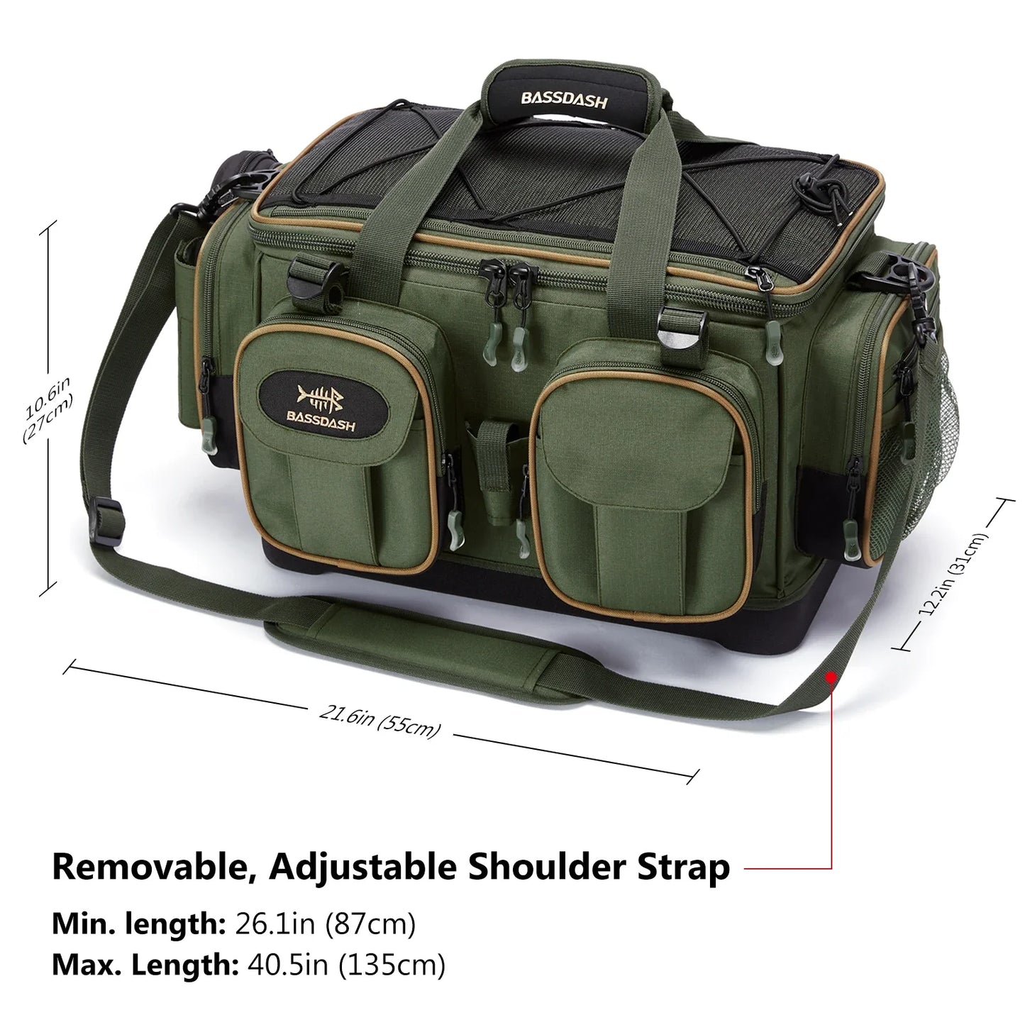 Fishing Tackle Shoulder Bag with Rain Cover Army Green