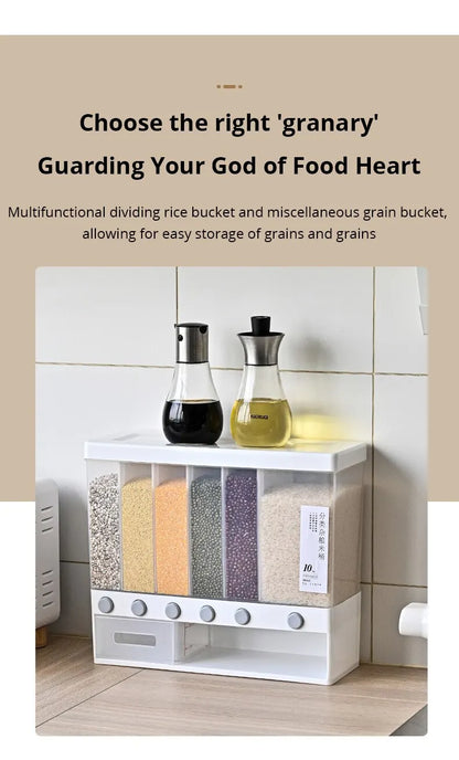 1pc Wall-Mounted Multi-Grid Food Dispenser - Large Capacity Rice Bucket