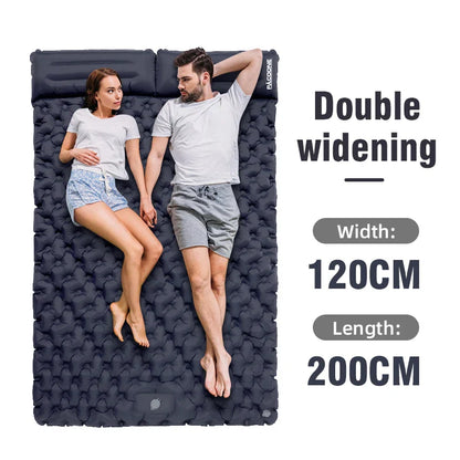 Extra-Wide Double Inflatable Camping Mattress Folding Pad Blue