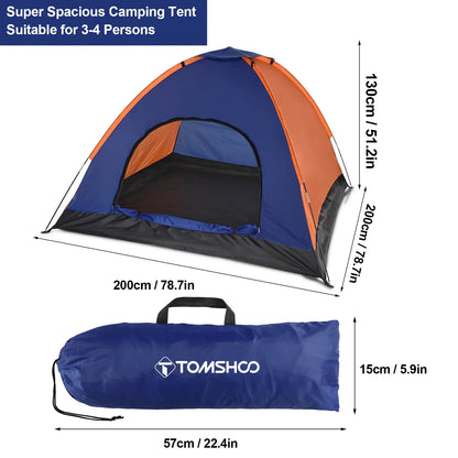 Lightweight 3–4 Person Camping Tent with Rain Fly Blue/Orange