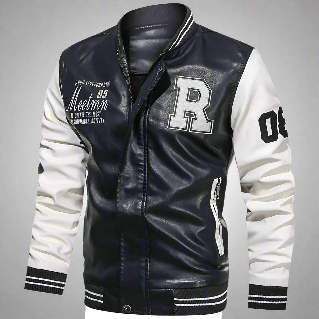 Men's PU Leather Moto Jacket (WHITE)
