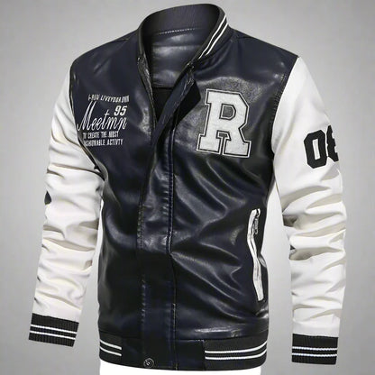 Men's PU Leather Moto Jacket (WHITE)