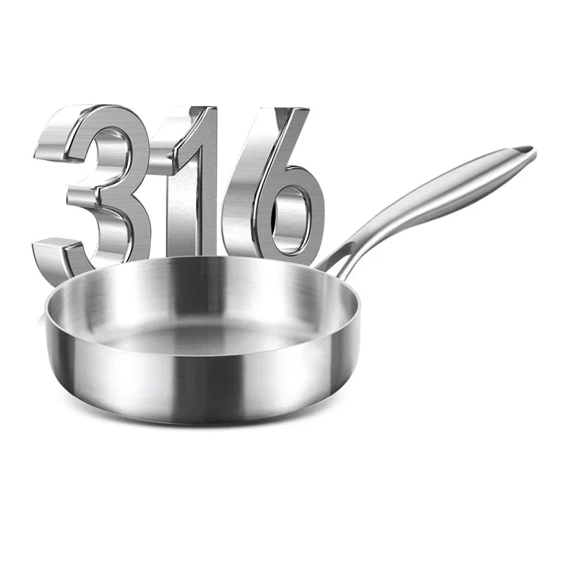 20cm Tri-Ply 304 Stainless Steel Frying Pan Uncoated Silver