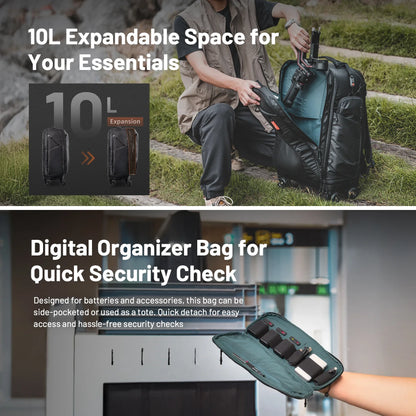 2-in-1 Outdoor Trolley Case Backpack Expandable Black