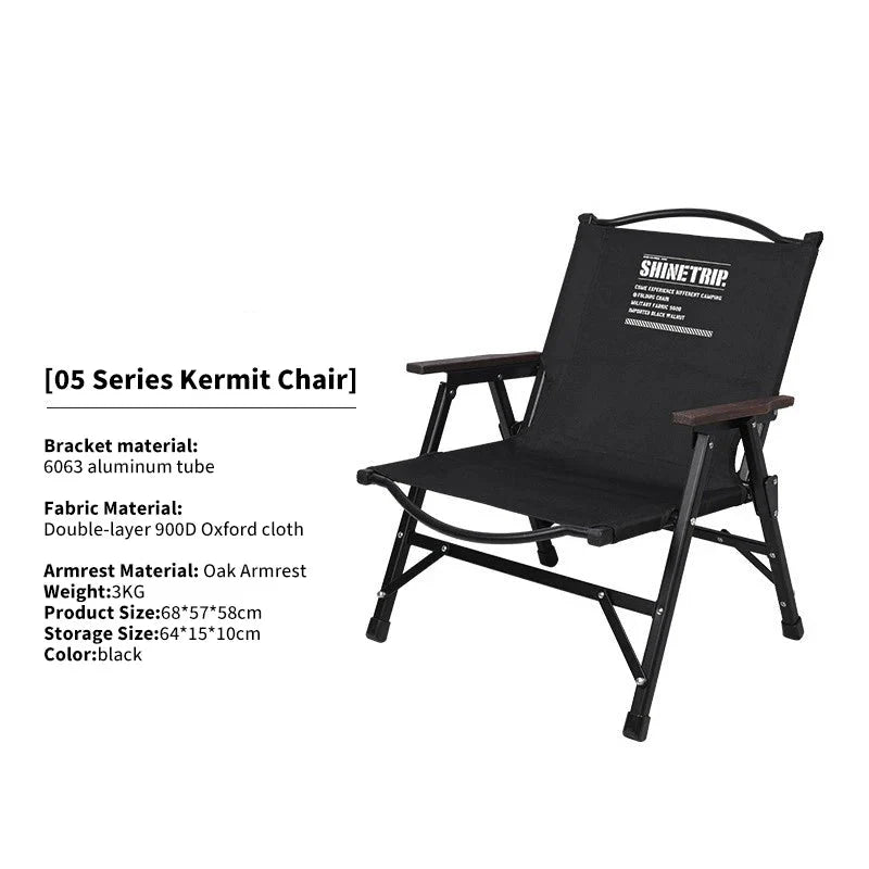 Outdoor Folding Chair Kermit-Style with Oak Armrests Black