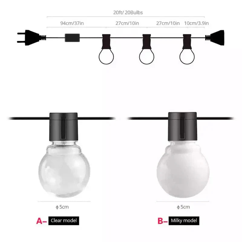 G50 LED Fairy String Lights - Outdoor Garden Patio Christmas Decor (5m, Warm White/Clear)