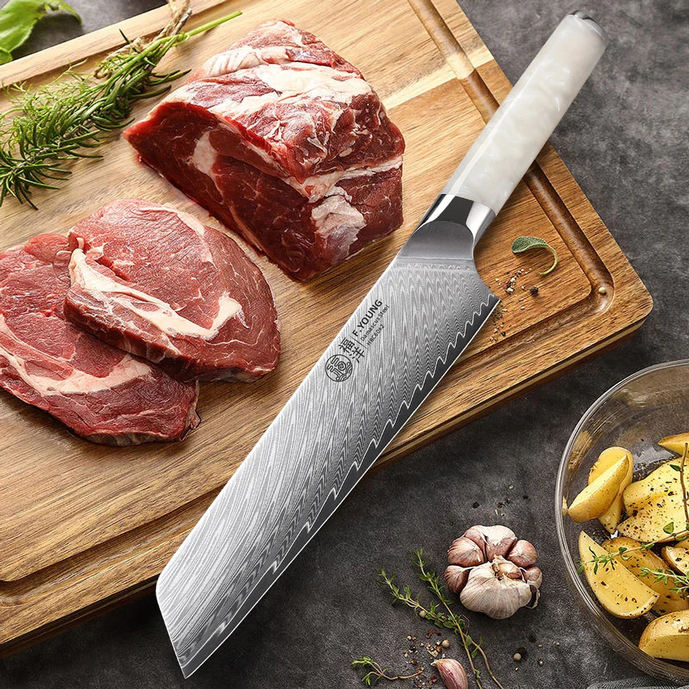 8.5-Inch Damascus Steel Chef Knife 67-Layer Blade with Resin Handle White