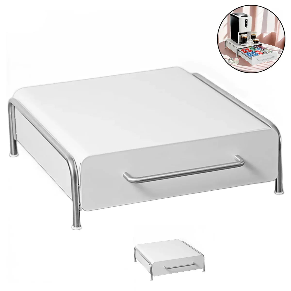 Compact Coffee Pod Drawer Space-Saving K-Cup Holder White