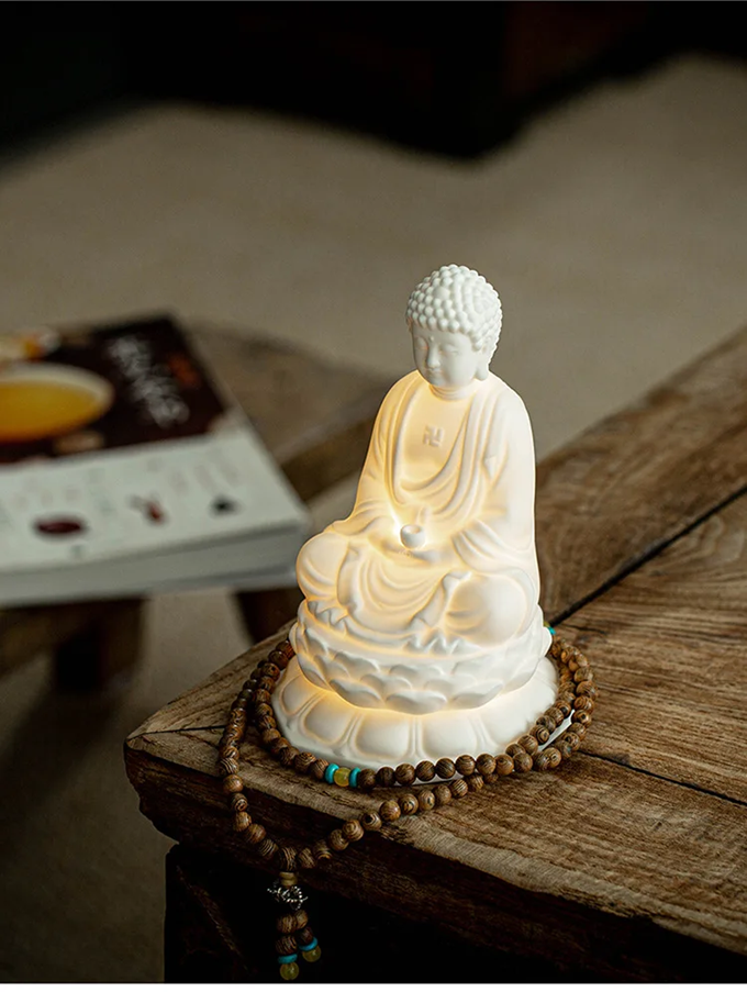 Ceramic Buddha LED Lamp: Tranquil Dhyana Sculpture