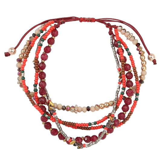 Bracelet with Multi-Layer Bohemia Beads for Women (Red)
