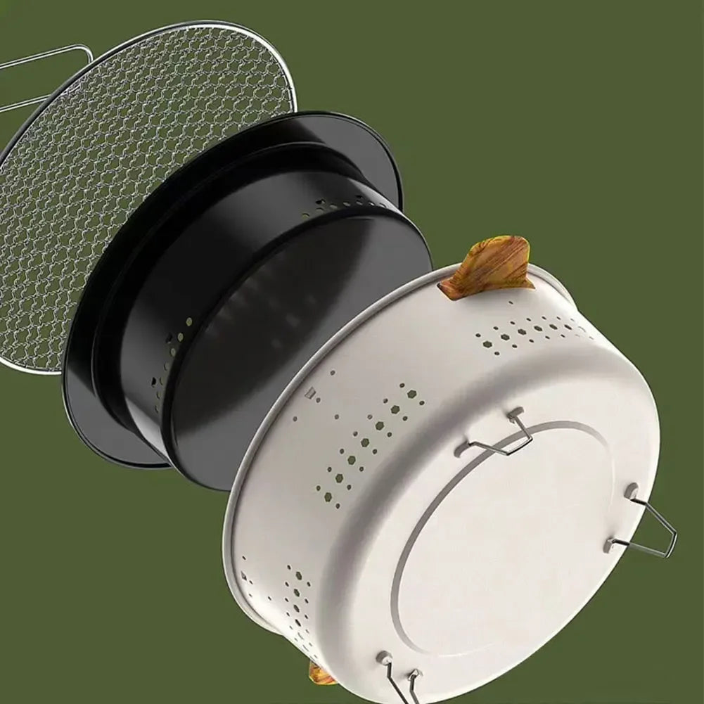 Round Charcoal BBQ Grill Stove White