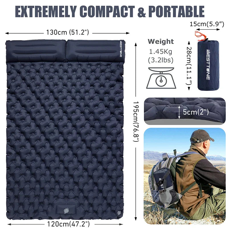 Inflatable  Sleeping Pad Air Mattress with Built-in Pillow Pump Navy Blue