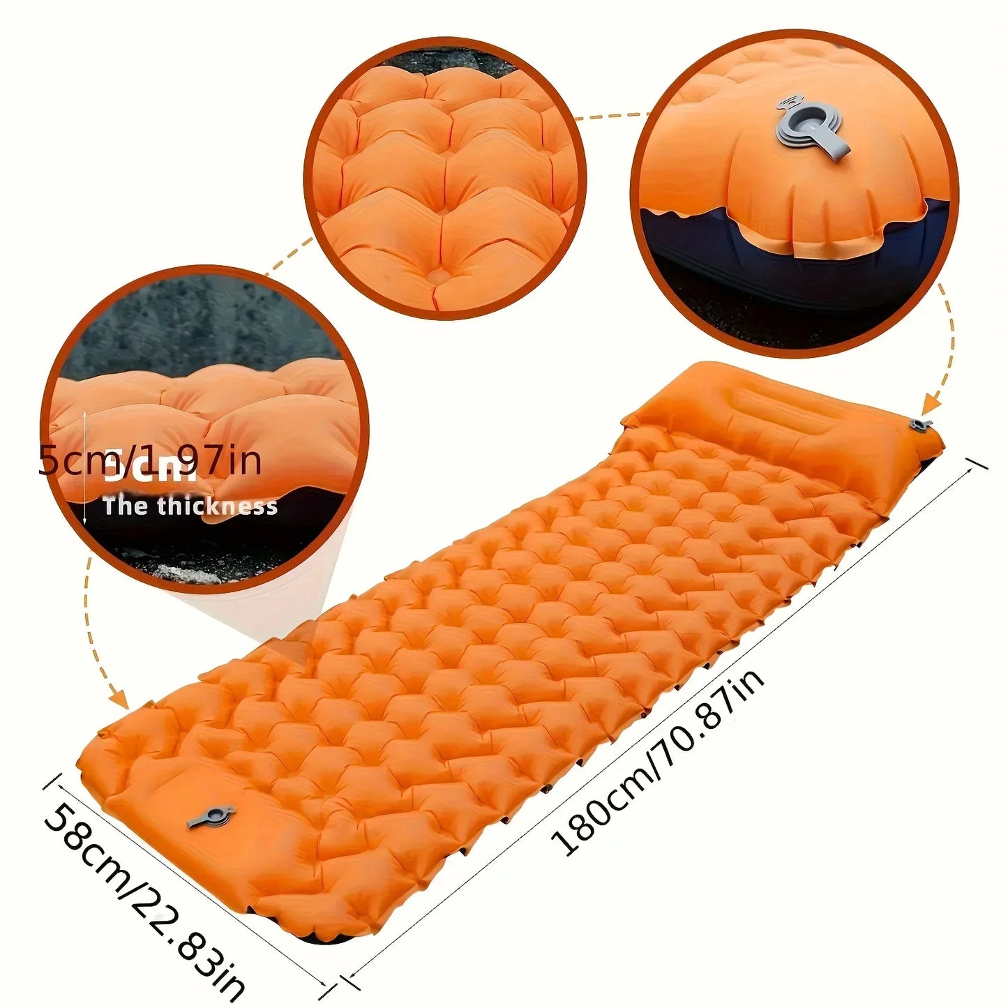 Sleeping Pad with Built-In Pillow Pump Orange