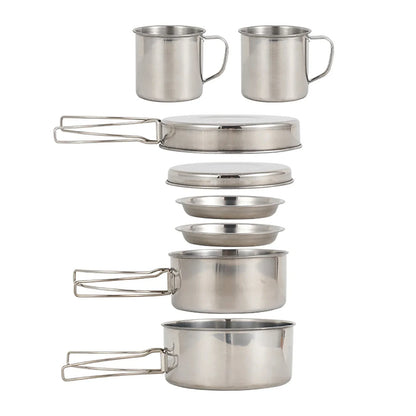 8-Piece Camping Cookware Mess Kit Silver