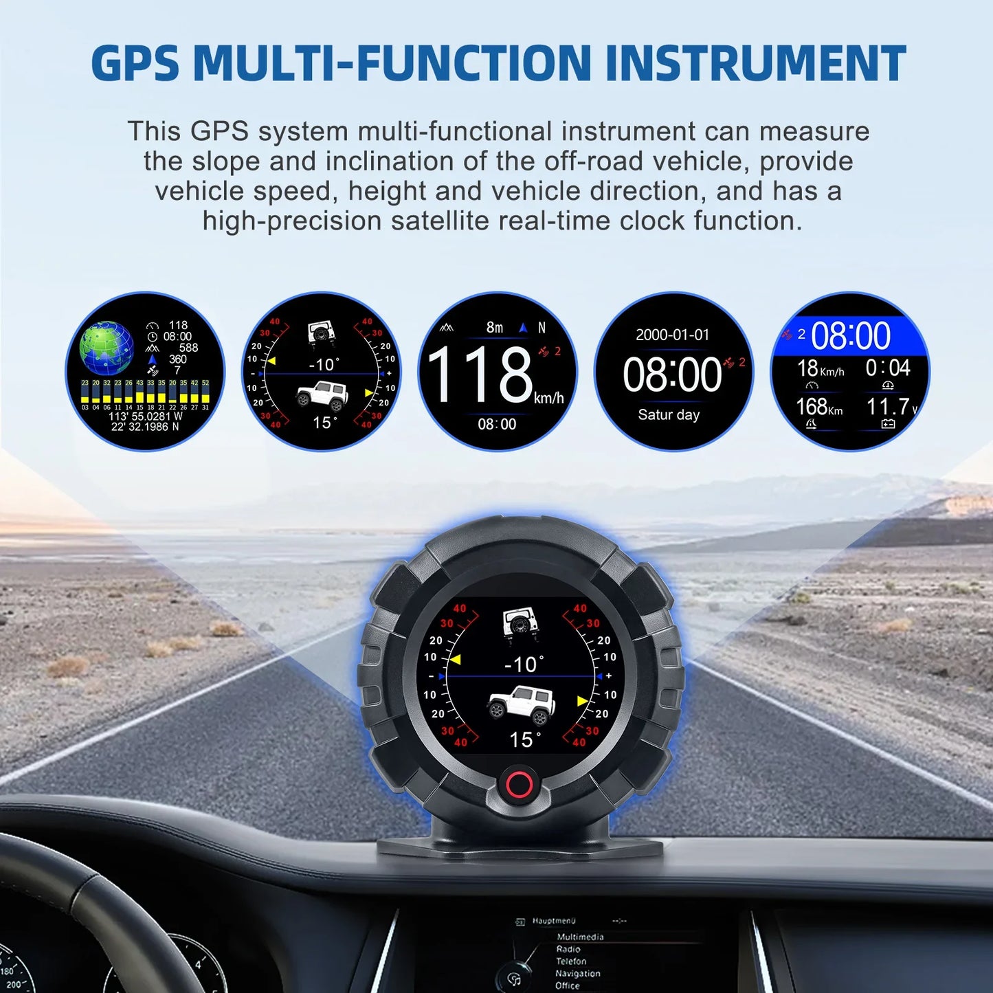 X95 GPS HUD Head Up Display 4x4 Of Road Inclinometer Black