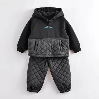 Boys Winter Fashion Stitching Quilted Sports Suit