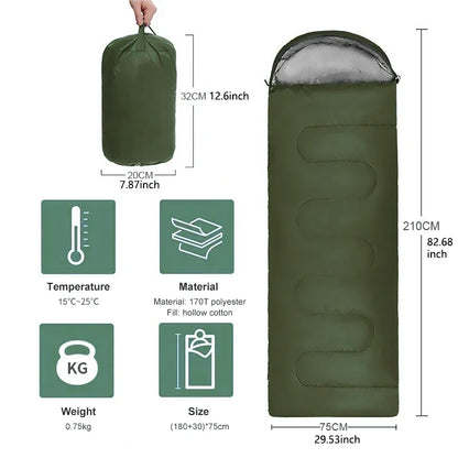 4-Season Waterproof Sleeping Bag Envelope-Style Green