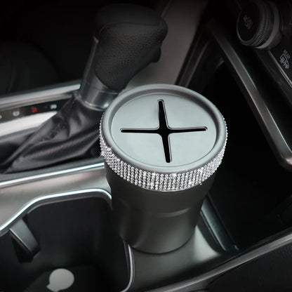 2Pcs Car Coin Storage Box Mini Imitation Diamond Can for Cup Holder Black