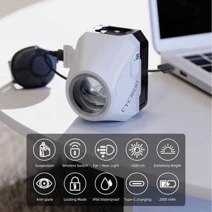 Ultra-Bright 1600 Lumen Bike Headlight Remote White