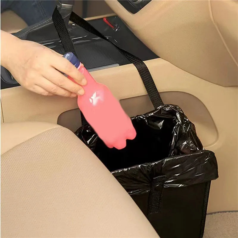 Car Trash Can with Storage Waterproof Bag with Mesh Pocket Black