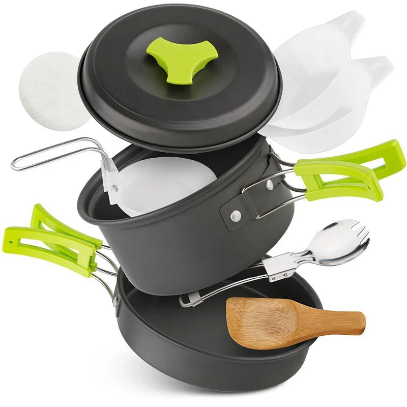 9-Piece Camping Cookware Set Green