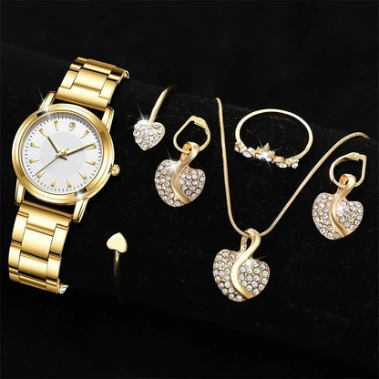 Women's Gold Quartz Watch Jewelry Gift Set