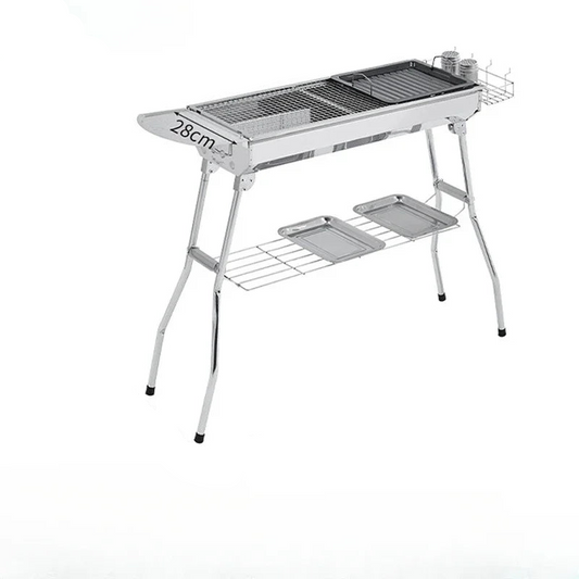 Portable Outdoor Stainless Steel Charcoal Grill Foldable BBQ Tool Silver