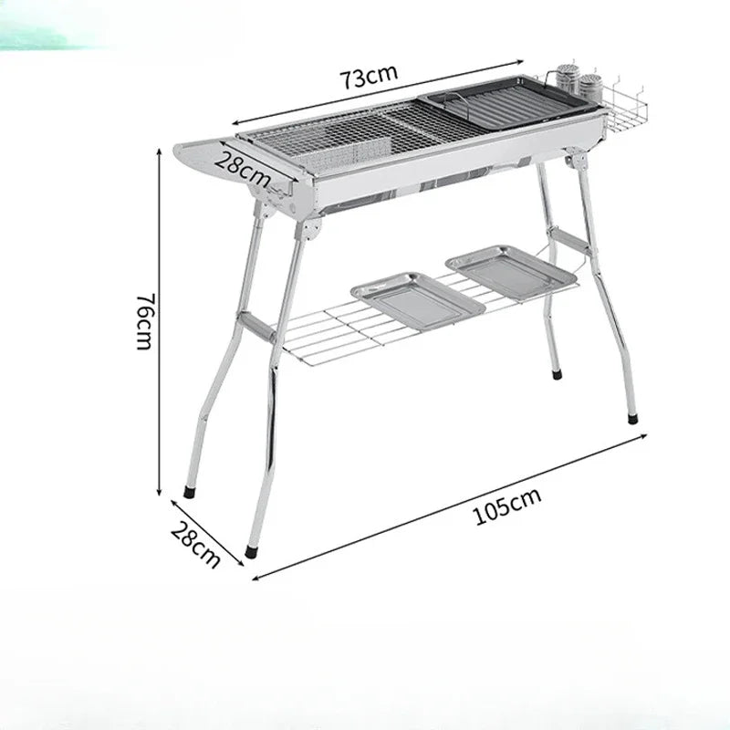Portable Outdoor Stainless Steel Charcoal Grill Foldable BBQ Tool Silver