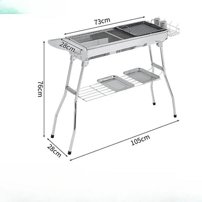 Portable Outdoor Stainless Steel Charcoal Grill Foldable BBQ Tool Silver