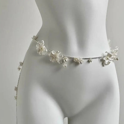 Retro Multilayer Pearl Waist Chain Belt Women (C)