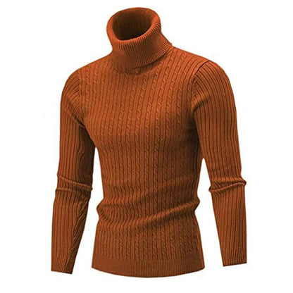 Men's Turtleneck Warm Pullover Knitted Sweater (Brown)
