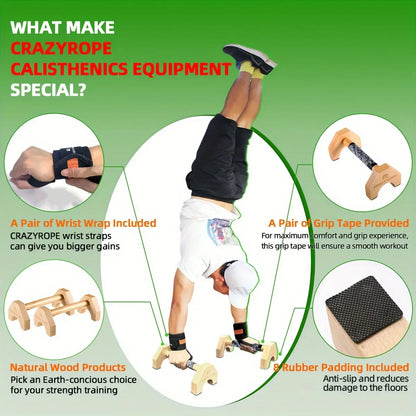 Wooden Push-up Bar Stands - Gym Fitness Training