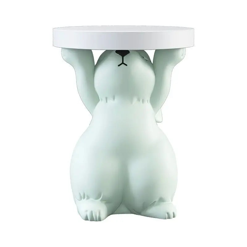 Artistic Rabbit Statue Tea Table - Light Green Round Side Table for Home Decor