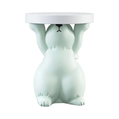 Artistic Rabbit Statue Tea Table - Light Green Round Side Table for Home Decor