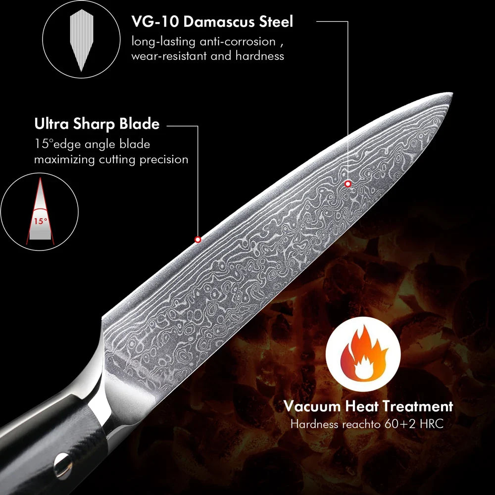 5-Inch Damascus Steel Utility Knife VG10 Core G10 Handle Black