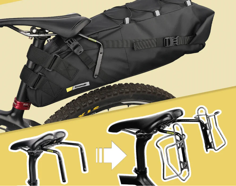 13L Bike Saddlebag with Stabilizer Rack Rainproof Storage Set Black