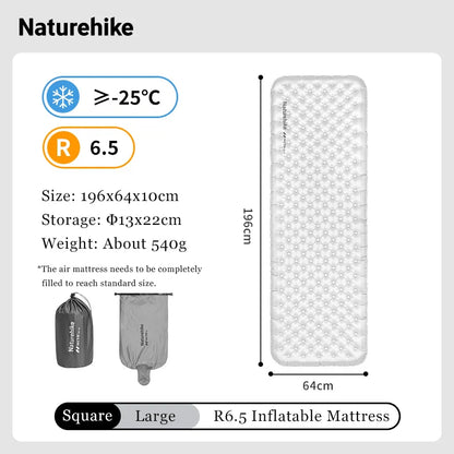 Inflatable Pad 6.5 R-Value Thermal Air Mattress White