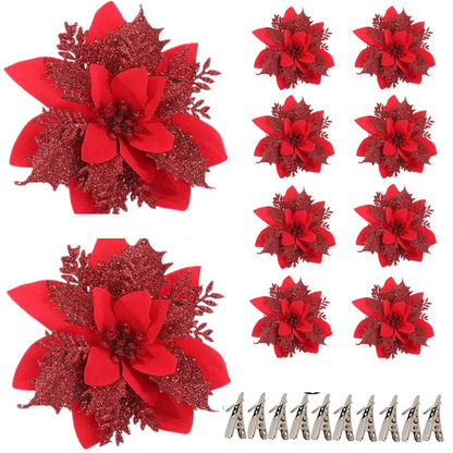 Sparkling Glitter Artificial Christmas Flowers - 14.5cm