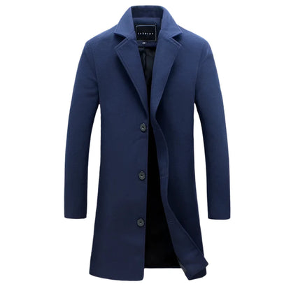 Men's Cotton Wool Blend Long Windbreaker Coat (Black Navy)