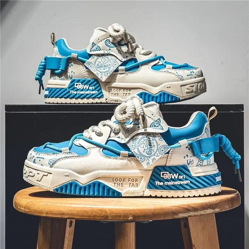 Men's Graffiti Patchwork Skateboard Sneakers (Blue)