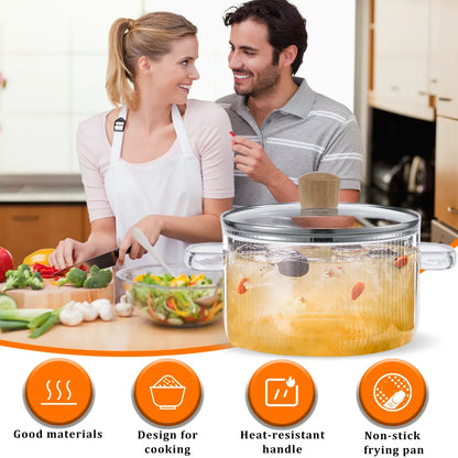 1.6L Borosilicate Glass Saucepan with Lid Clear Heat-Resistant Pot