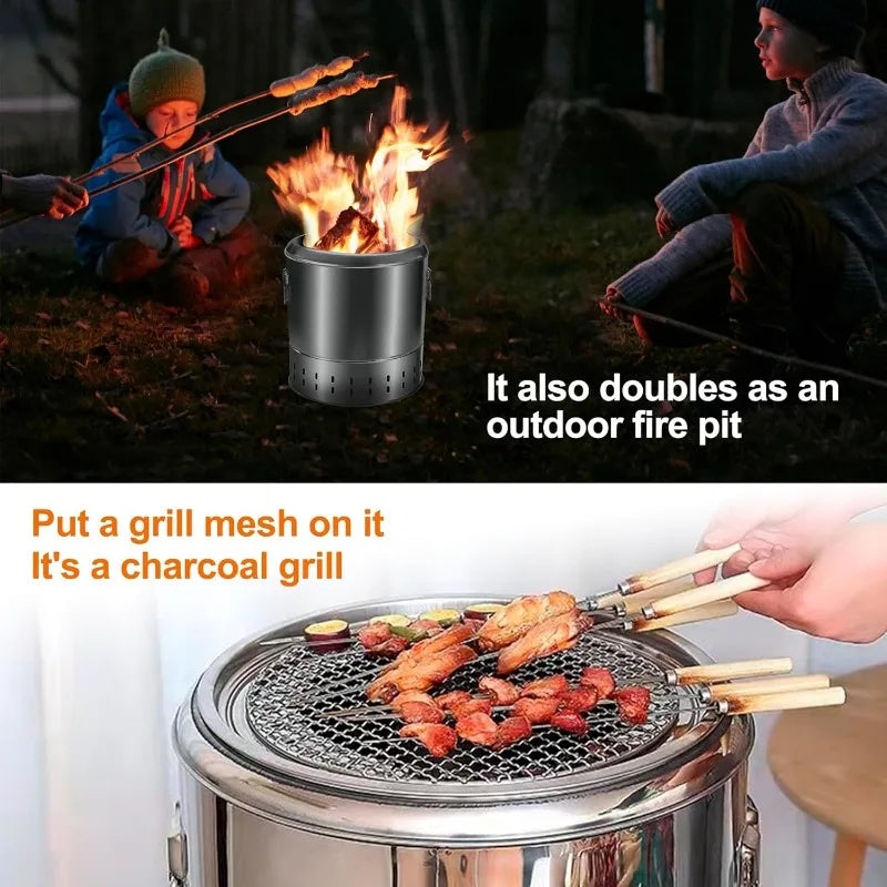Portable Wrap-Around Charcoal Grill Smokeless BBQ Grate Silver
