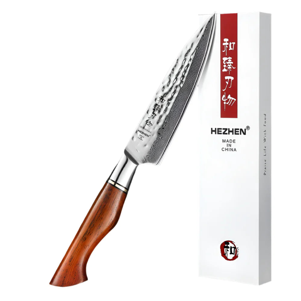 5-Inch Damascus Utility Knife 73-Layer Powder Steel Brown