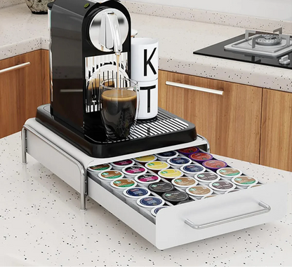 Compact Coffee Pod Drawer Space-Saving K-Cup Holder White