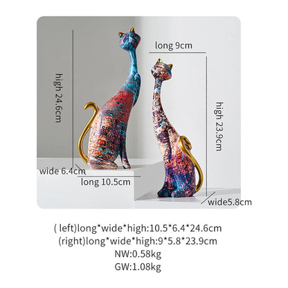 European Style 2pcs Oil Painting Cat Statues Animal Modern Sculpture Room Decoration Accessories Sculptures for Home Design Gift